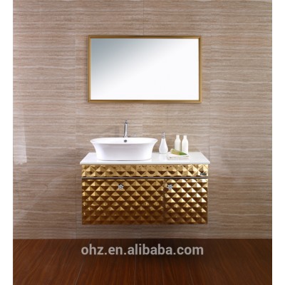 Gold plating single sink stainless steel bathroom toilet wall mirror vanity